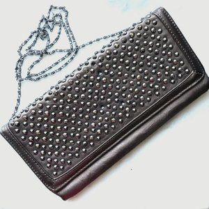 brown studded vegan leather shoulder bag